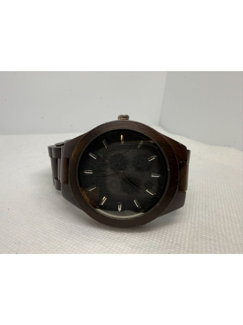 Men's 44mm Dark Sandalwood Wooden Watch Japanese Quartz Minimalist Baton Dial - Picture 10 of 11